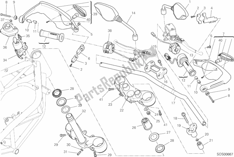 Todas as partes de Guiador E Controles do Ducati Hypermotard USA 821 2015